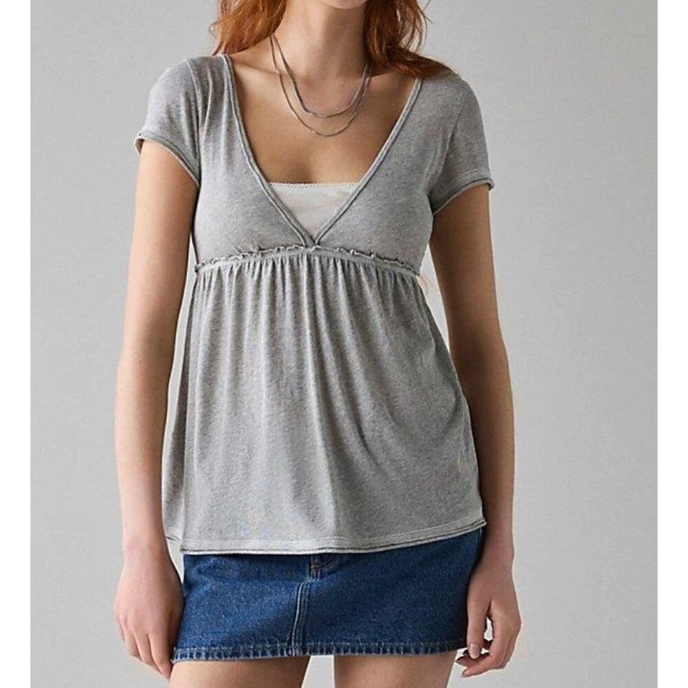 Urban Outfitters Top cotton layered babydoll womens Gray xlarge y2k casual girly